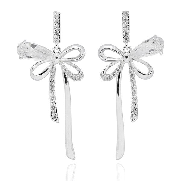 Eternal Bow Heart Chic Silver Plated Earrings