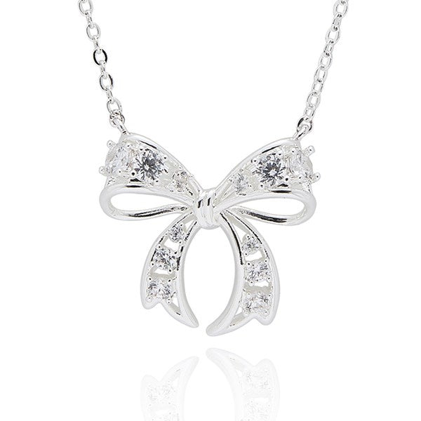 Eternal Bow Ornate Sparkle Silver Plated Necklace