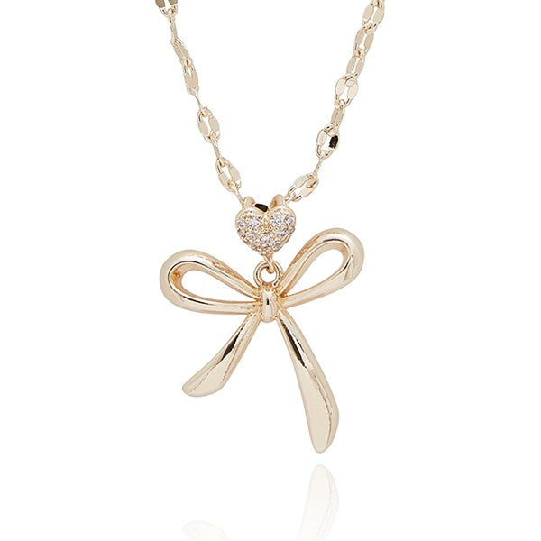 Eternal Bow Glam Heart Gold Plated Necklace