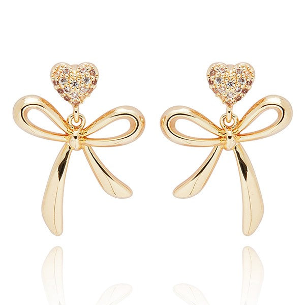 Eternal Bow Glam Heart Gold Plated Earrings