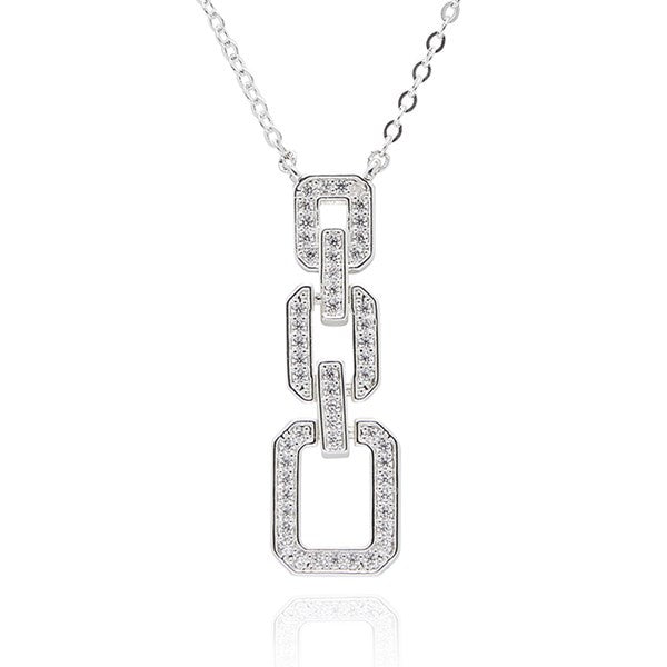 Geometric Modern Pave Silver Plated Necklace