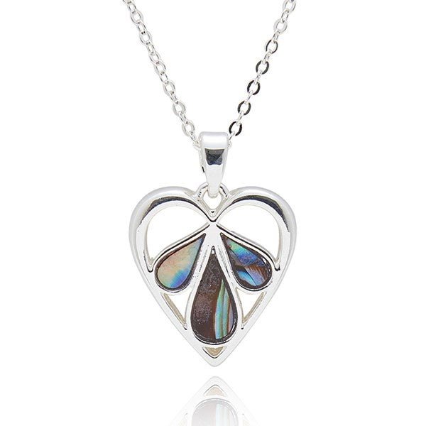 Paua Shell Heart Triple Teardrop Silver PLated Necklace