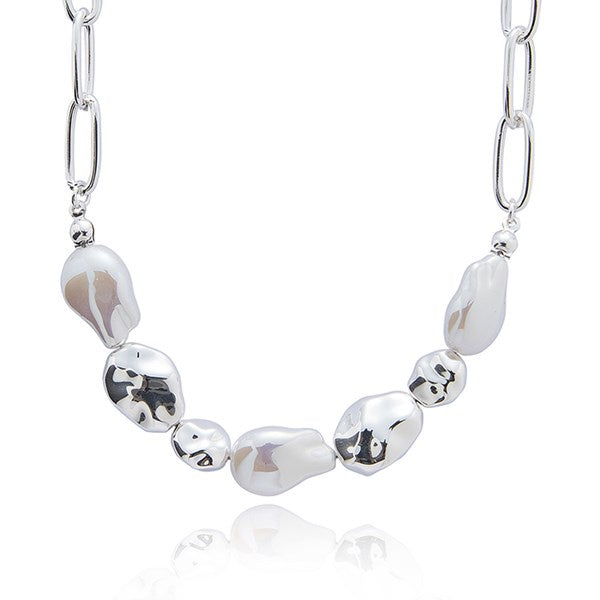 Molten Metal Baroque Pearl Silver Plated Necklace