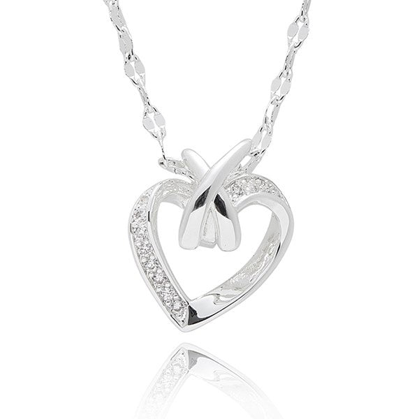 Kiss Contemporary Heart Silver Plated Necklace