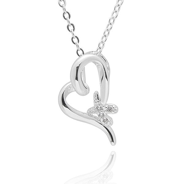 Kiss Suspended Heart Silver Plated Necklace