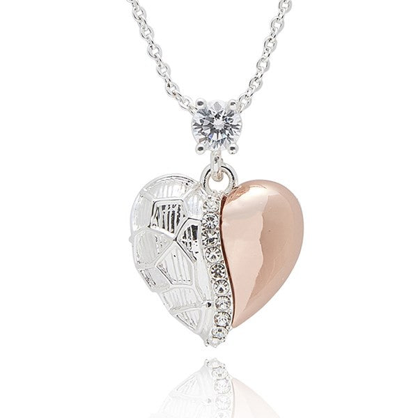 Polished Two Tone Textured Heart Necklace