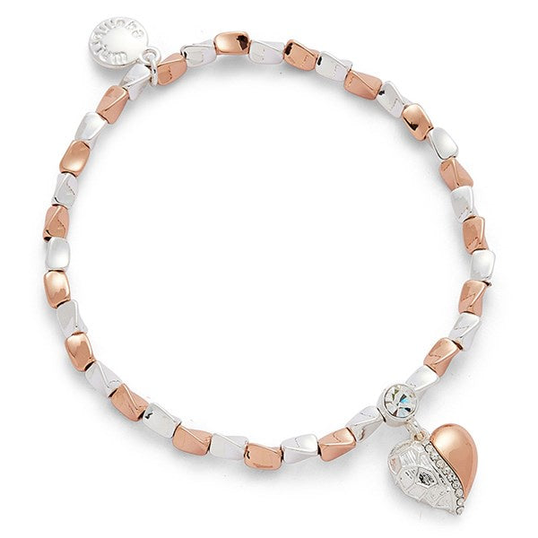 Polished Two Tone Textured Heart Bracelet