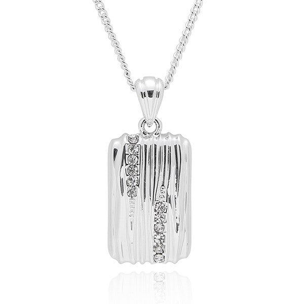 Luxe Tag Sparkle Stripe Silver Plated Necklace