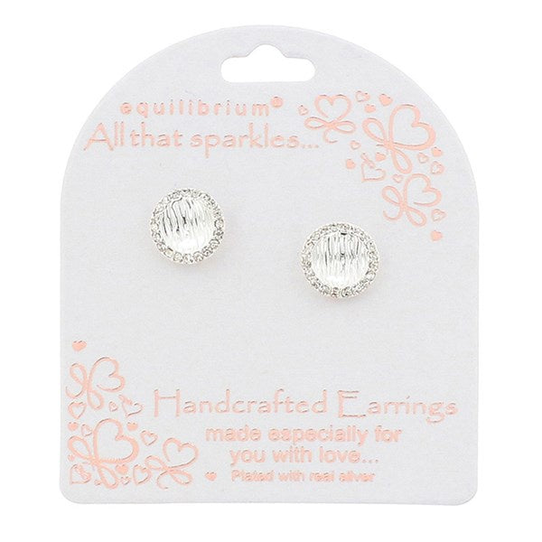 Lined Circle Silver Plated Stud Earrings
