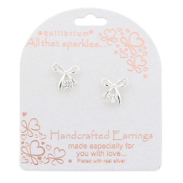 Chic Bow Silver Plated Stud Earrings