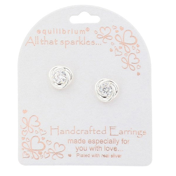 Crystal Knot Silver Plated Stud Earrings