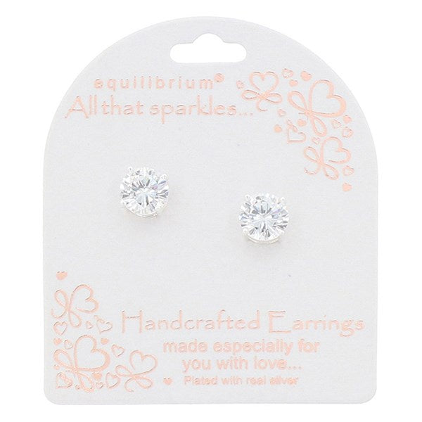 Round Solitaire Silver Plated Stud Earrings