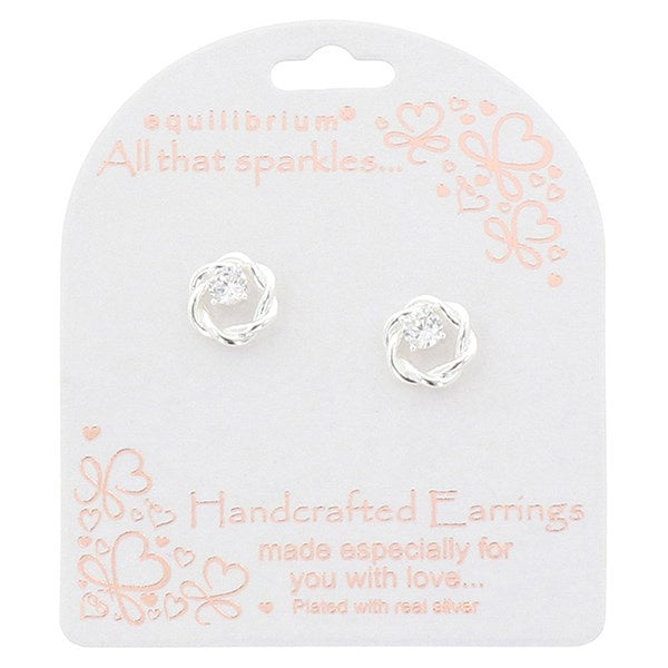 Twisted Circle Silver Plated Stud Earrings
