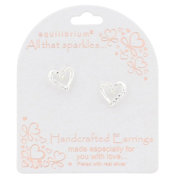 Contemporary Heart Silver Plated Stud Earrings