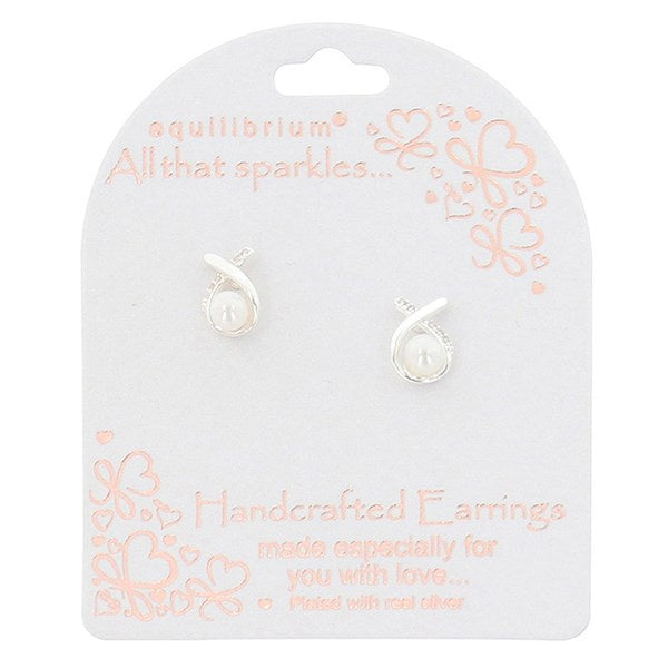 Pearl Kiss Silver Plated Stud Earrings