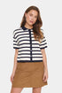 Saint Tropez Likam Striped Polo Cardigan Winter White Nightsky Stripe