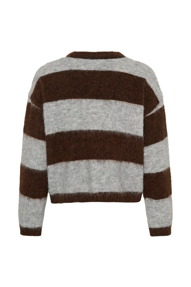 Saint Tropez Tayzie Pullover Chocolate Grey Melange Stripe