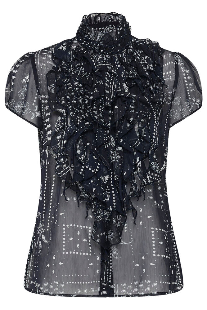Saint Tropez Lilja Crinkle SS Shirt Night Sky Paisley Mosaic