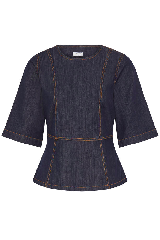 b.young Kanea Peplum Blouse Dark Blue Denim