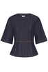 b.young Kanea Peplum Blouse Dark Blue Denim
