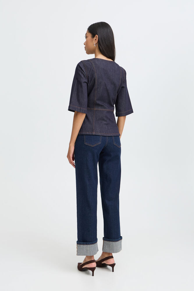 b.young Kanea Peplum Blouse Dark Blue Denim
