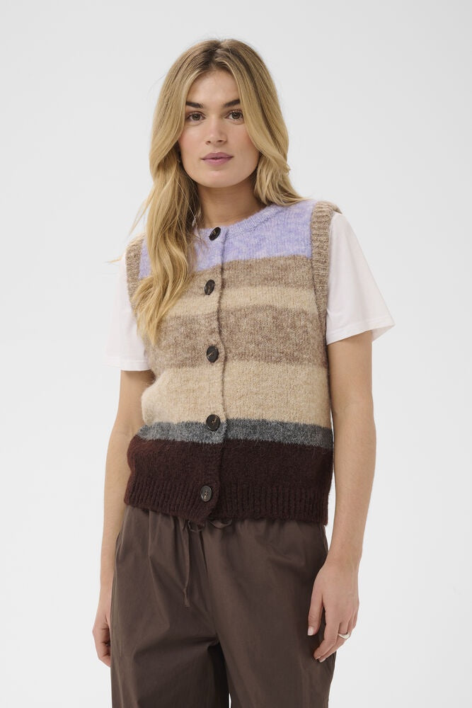 Saint Tropez Seraphina Knit Vest Chocolate Lilac Multi Stripe