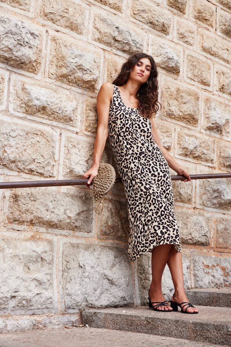 Fransa Ease Dress Brown Leopard Art