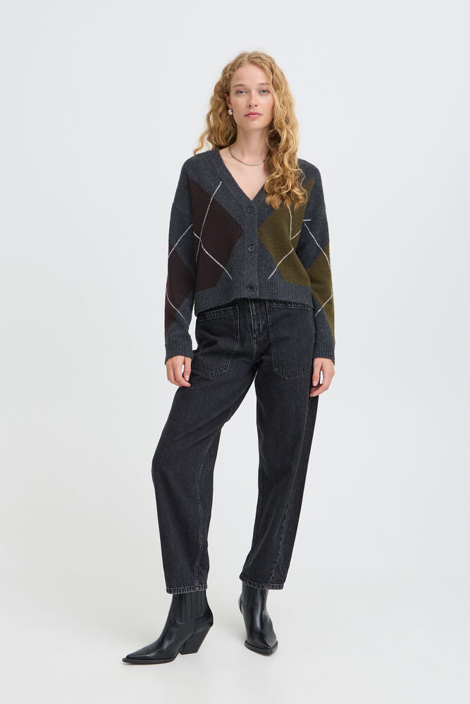 b.young Osmilla Cardigan Dark Grey Melange Argyle