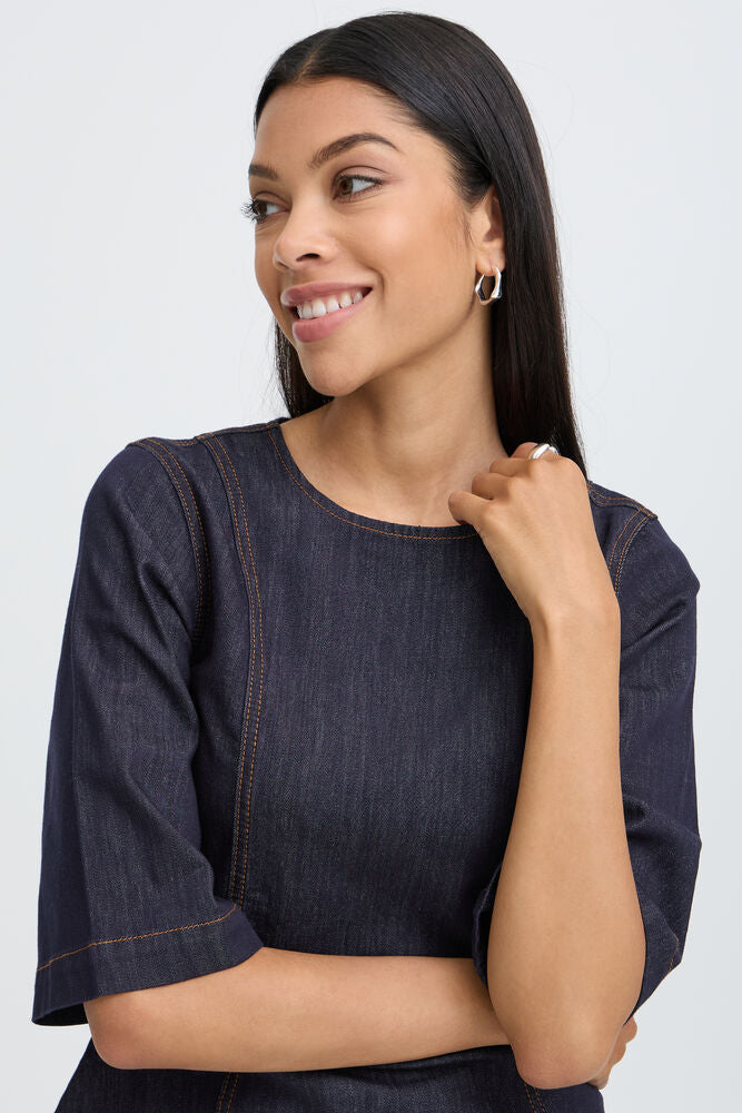 b.young Kanea Peplum Blouse Dark Blue Denim