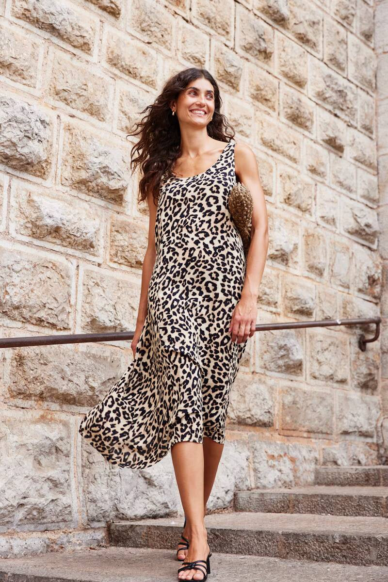 Fransa Ease Dress Brown Leopard Art