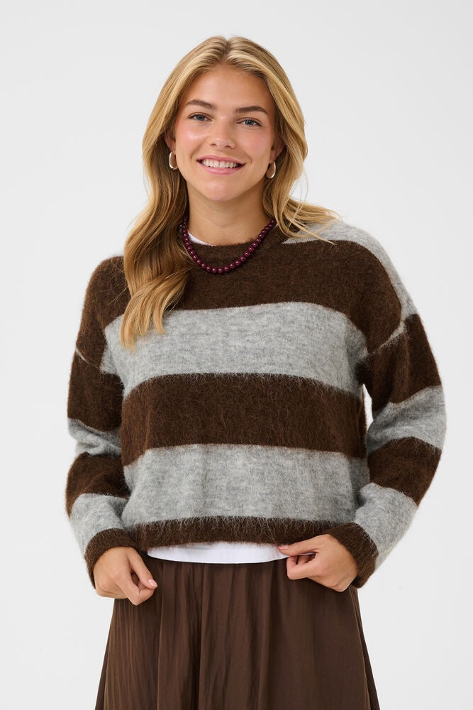 Saint Tropez Tayzie Pullover Chocolate Grey Melange Stripe
