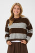 Saint Tropez Tayzie Pullover Chocolate Grey Melange Stripe