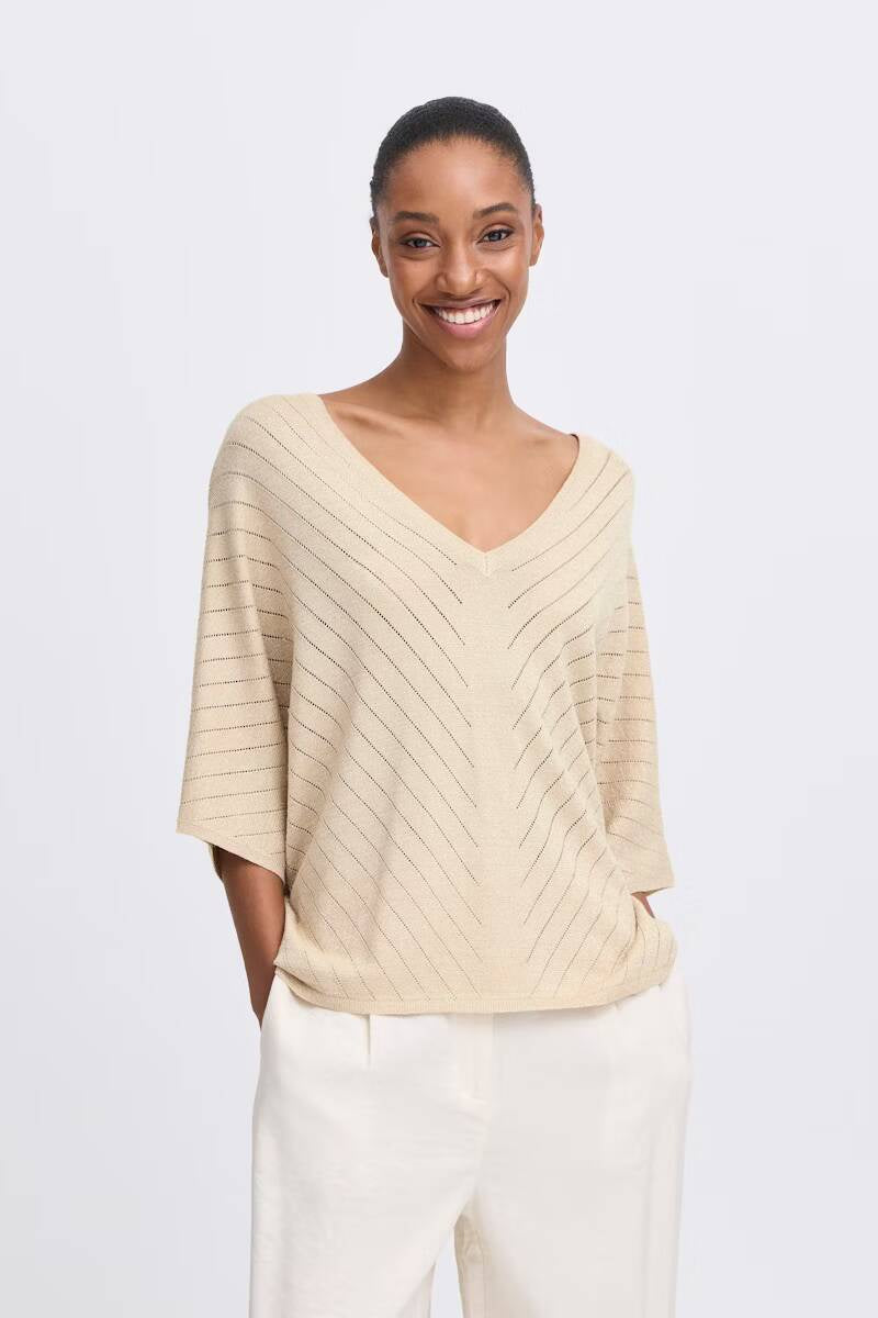 b.young Mobbe V-Neck Jumper Frosted Almond