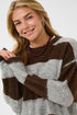 Saint Tropez Tayzie Pullover Chocolate Grey Melange Stripe