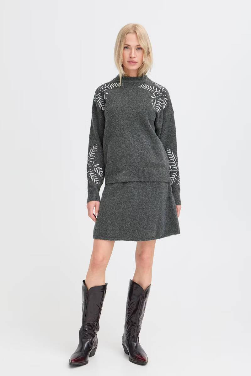 b.young Magge Emb Jumper Dark Grey Melange