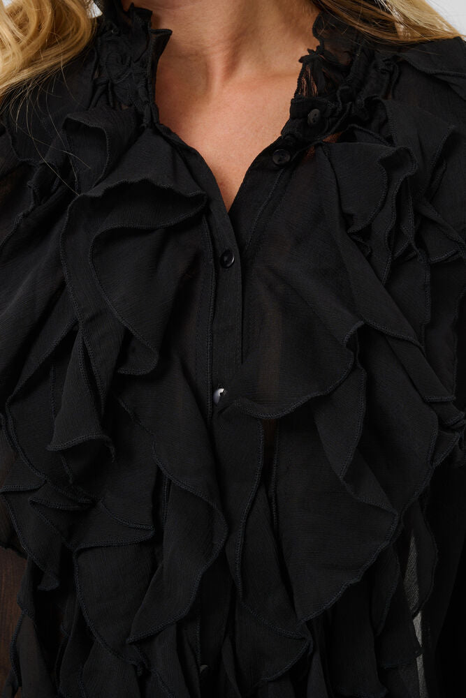 Saint Tropez Lilja Crinkle LS Shirt Black