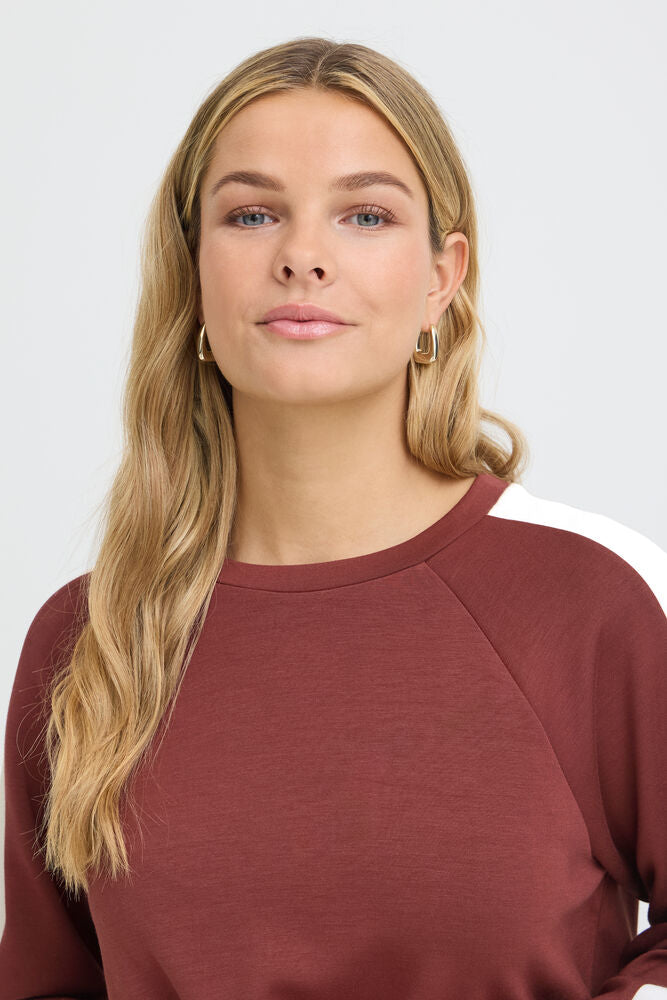 Fransa Aurora Sweatshirt Rum W/White Contrast