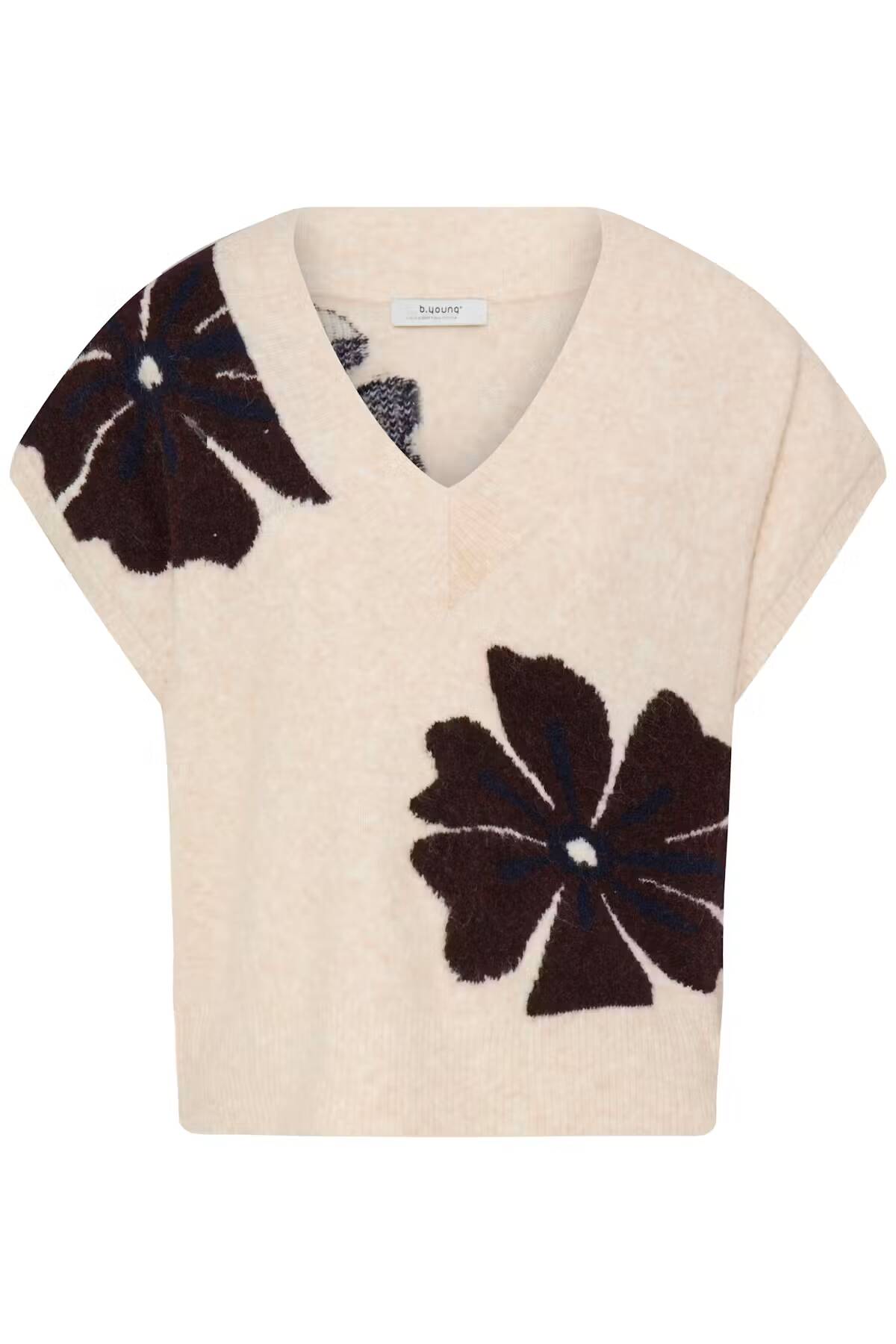 b.young Omea V-Neck Slipover Fig Mel Flower