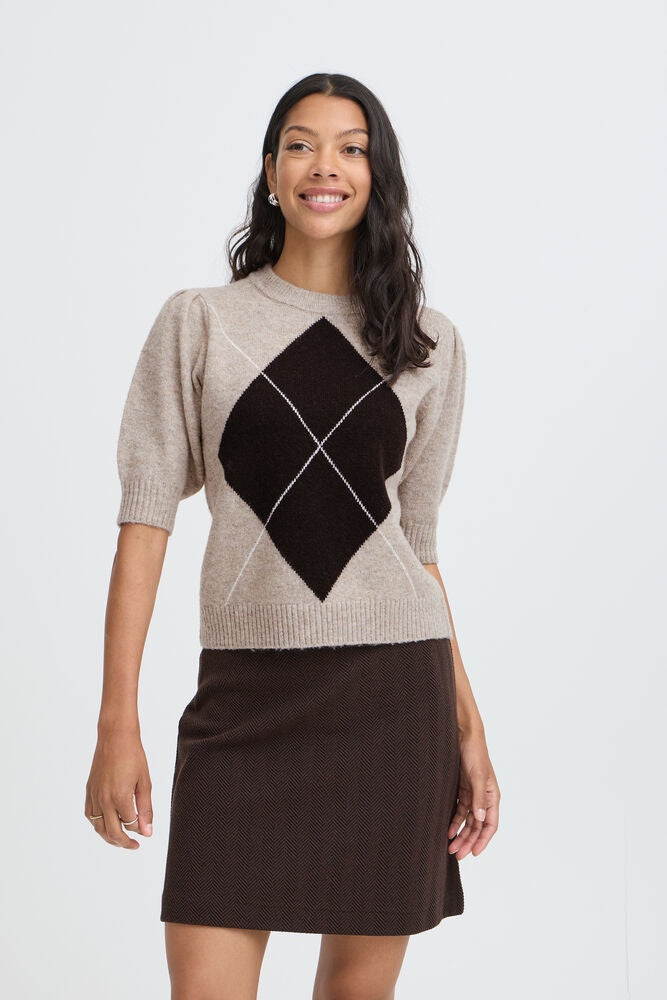 b.young Osmilla Short Sleeve Jumper Humus Melange Argyle