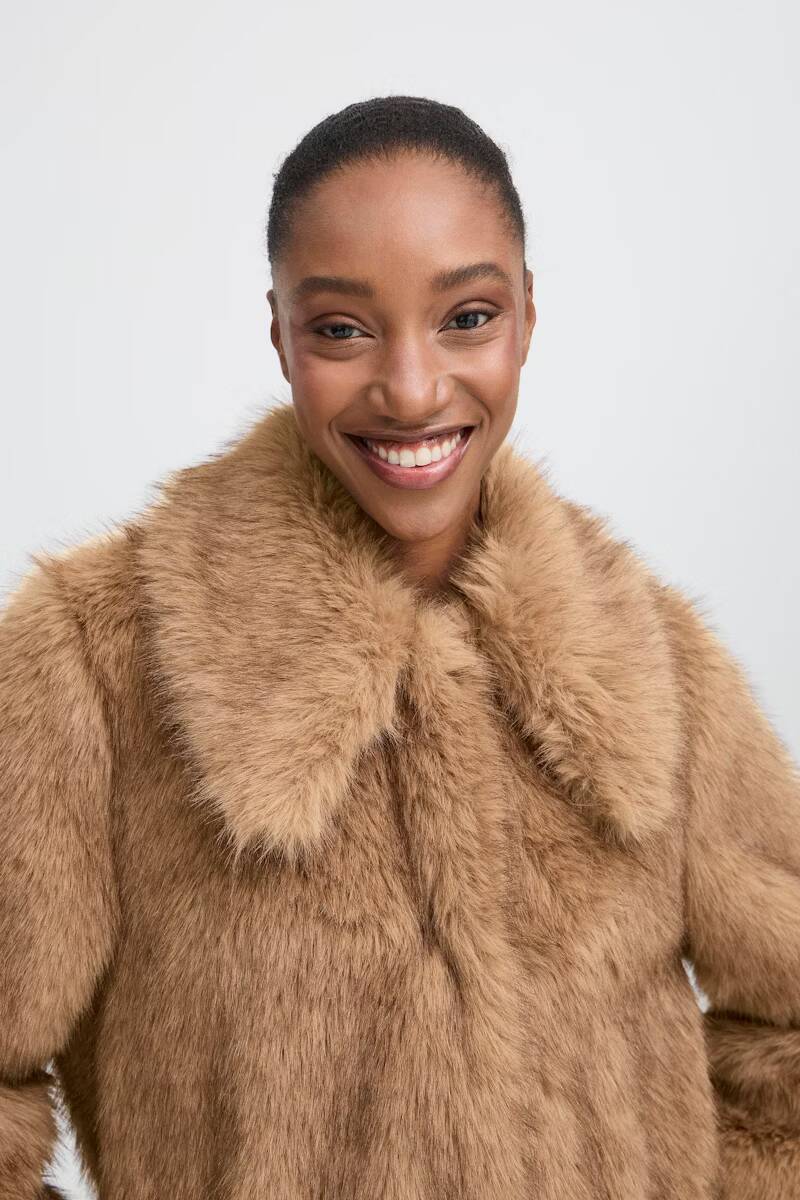 b.young Akaja Faux Fur Coat Tiger's Eye Melange