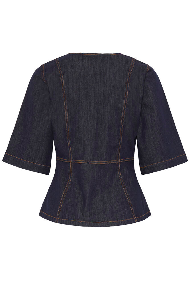 b.young Kanea Peplum Blouse Dark Blue Denim