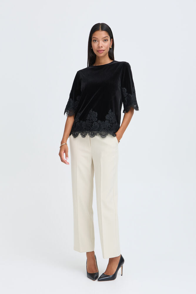 b.young Perlina Lace Hem Blouse Meteorite