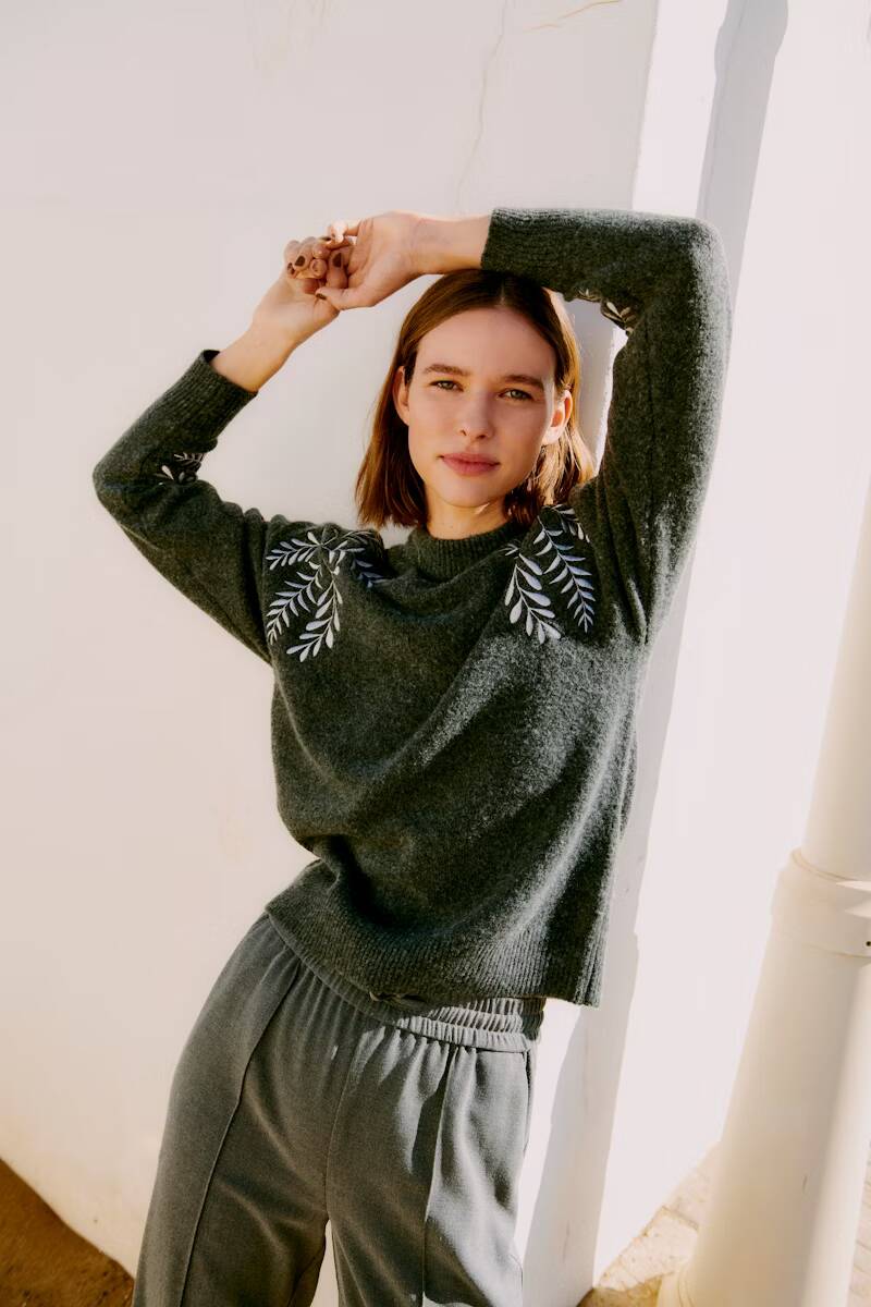 b.young Magge Emb Jumper Dark Grey Melange