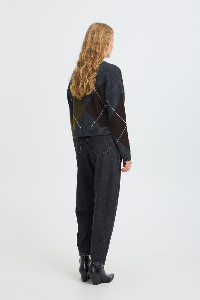 b.young Osmilla Cardigan Dark Grey Melange Argyle