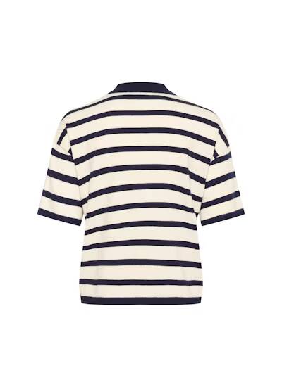 Saint Tropez Likam Striped Polo Cardigan Winter White Nightsky Stripe