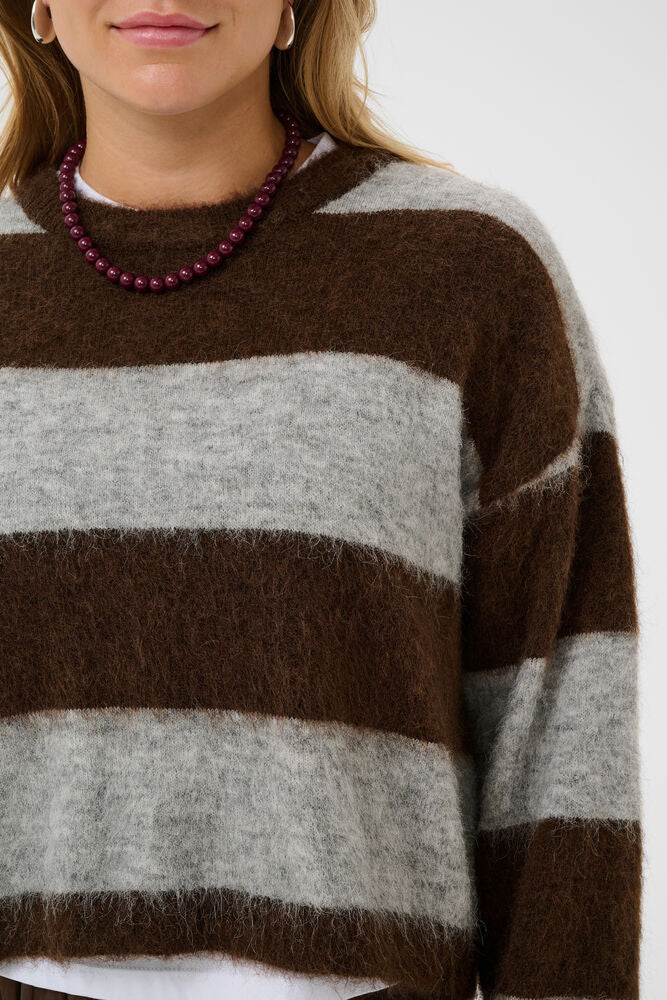 Saint Tropez Tayzie Pullover Chocolate Grey Melange Stripe