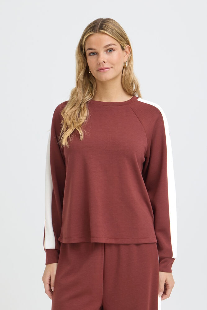 Fransa Aurora Sweatshirt Rum W/White Contrast