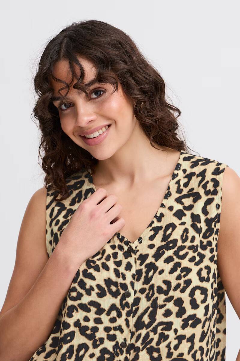 Fransa Ease Blouse Brown Leopard Art