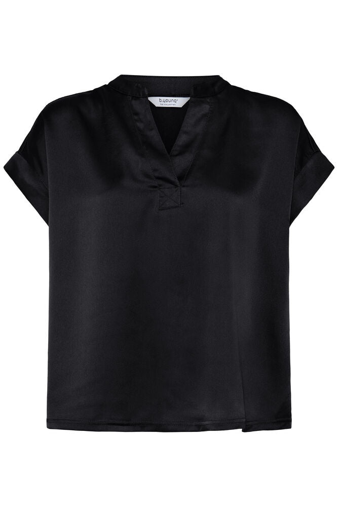 b.young Selita V Placket Neck  T-Shirt Meteorite