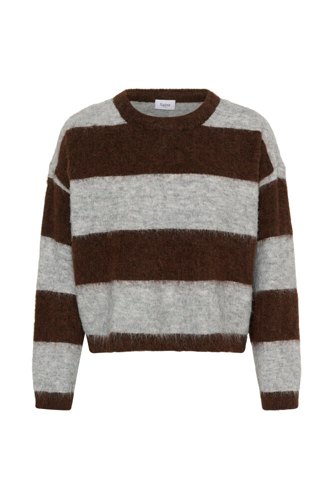 Saint Tropez Tayzie Pullover Chocolate Grey Melange Stripe